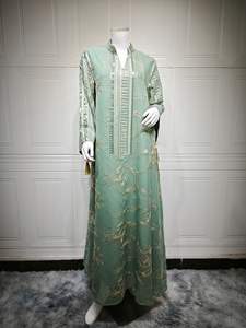 Elegante vestido largo rosa con cuentas modestas para mujeres musulmanas vestido indonesio <span class=keywords><strong>Abaya</strong></span> con estilo marroquí para ocasiones Eid MOQ 2 uds - Product Image 3