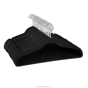 Cintres de luxe en velours, noir, épais, antidérapant, courts, pour costume, vente en gros, 3 pièces - Product Image 1