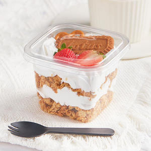 Boîte à emporter carrée transparente vide pour gâteau à la crème, coupes à mousse mille-feuilles, 12 oz, emballage de gâteau jetable avec couvercle <span class=keywords><strong>et</strong></span> cuillère - Product Image 6