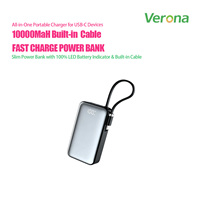 Batterie externe 10000mAh 22.5W avec câble USB-C rétractable, écran LED, chargeur portable, fabriqué en Chine