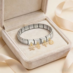 Bracelet à breloques italien tendance en gros, DIY, maillons modulaires simples de 9 mm, en acier inoxydable, pour femmes et jeunes filles, cadeau d'anniversaire - Product Image 2