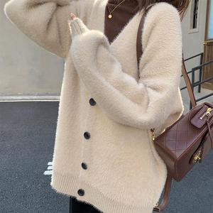 2025 Outono Inverno das mulheres Novo Coreano Solto Fit Cross-Border Cardigan Casaco-Pelúcia Suave <span class=keywords><strong>Fuzzy</strong></span> Oversized Camisola de malha Top - Product Image 5