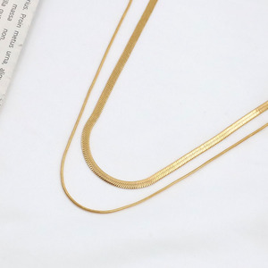 Double Layer Snake Chain Necklace 18k Gold Plated Titanium Steel Unisex Stackable Fashion Collarbone Chain - Product Image 3