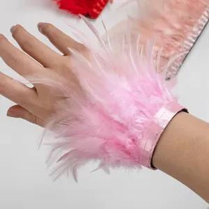 Ostrich <strong>Feather</strong> Dyed <strong>Cuff</strong> Wrist Sleeve Hair Accessories Women Snap Bracelet Satin <strong>Cuffs</strong> - Product Image 6