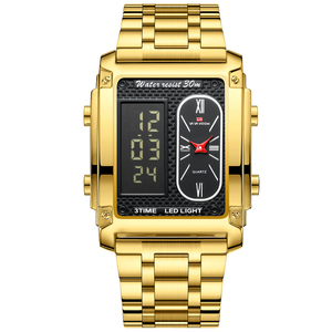 Montre à quartz pour homme, bracelet en acier inoxydable doré, affichage numérique et analogique, résistance à l'eau 30M, montre-bracelet pour homme - Product Image 1