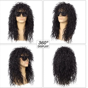 Peluca FantaLook de los 80 más vendida con gafas de sol para <span class=keywords><strong>hombre</strong></span>, peluca de <span class=keywords><strong>pelo</strong></span> <span class=keywords><strong>rizado</strong></span> negro para cosplay, peluca para Halloween - Product Image 1