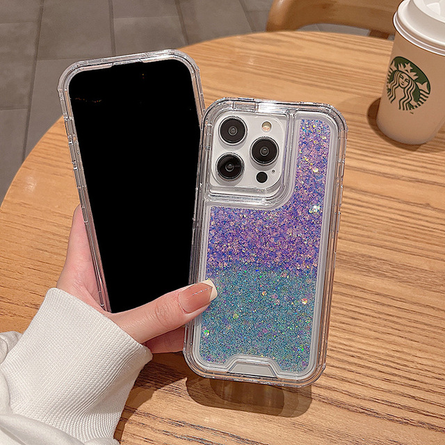 New Colorful Bling Moving Glitter Stars Liquid Quicksand Phone case for iphone 15 14 13 12 Pro Max Transparent TPU PC Cover case