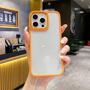 Coque de téléphone adaptée à l'iPhone 15, couleur bonbon simple, transparente, bouclier doré, protection anti-chute. - Product Image 3