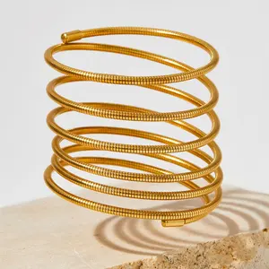 Tarnish Free Jewelry Statement Winding Elastic Stackable Multi Layer Bracelet Bangle Gold Plated Elastic Chain Bracelet Women