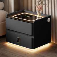 Lampu LED Meja Samping Tempat Tidur Pintar Pengisian Daya Nirkabel Speaker Bluetooth Kunci Digital Port USB Meja Samping Tempat Tidur Kayu Ruang Kecil