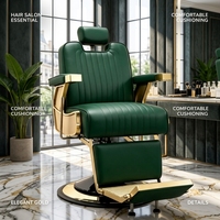 Fauteuil de Barbier Vintage de Luxe Vert avec Cadre Doré, Hydraulique et Inclinable, Chaise de Coiffure avec Appui-tête et Repose-pieds pour Salon de Coiffure