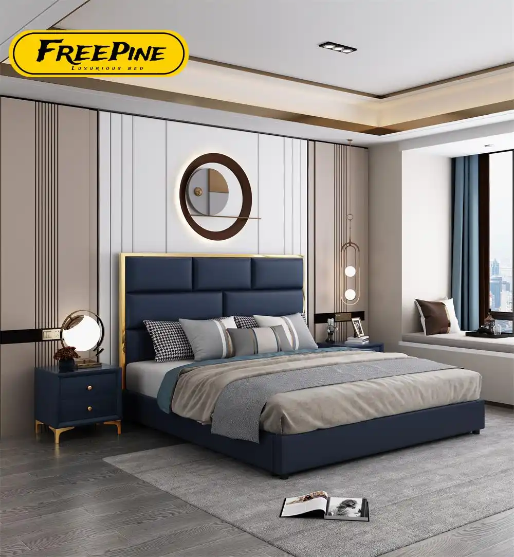 OEM роскошный комплект мебели для спальни большого размера современная итальянская новейшая дизайнерская мебель для спальни роскошная кожаная кровать