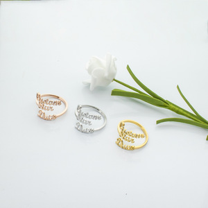 Custom Adjustable Stainless Steel <b>Ring</b> with PVD Gold & Rose Gold Finish- Personalized <b>Name</b> or Logo Script, Waterproof & Durable - Product Image 3