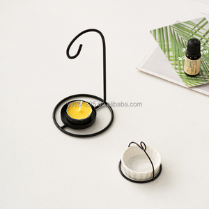 Ensemble de brûleurs d'encens suspendus à double style |   Brûleur de bougies chauffe-plat en céramique avec cadre en métal noir, Art et Culture, Saison Automne, Usage domestique - Product Image 2