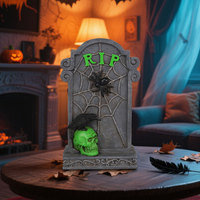 Ornement de Halloween Écologique Gris RIP en Résine, Pierre Tombale avec Toile d'Araignée et Corbeau Vert, Statue de Tombe, Technique de Moulage, pour Jardin Extérieur
