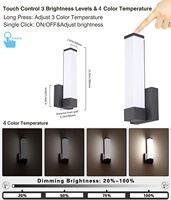 Applique murale magnétique noire 12W 4000K avec interrupteur tactile, rechargeable par USB, pour chambre à coucher, lampe murale de chevet