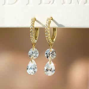Dylam New Design 925 Sterling <b>Silver</b> Double 5A Cubic Zirconia Stones Dangle <b>Clip</b>-on Hoop Earrings Fashion Fine Jewelry - Product Image 4