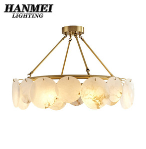 Lámpara de Techo Moderna Ajustable de Latón y Mármol con Base para Bombilla LED AC E14 HM-ZZ-8290, Lámpara Colgante Moderna para Dormitorio - Product Image 1