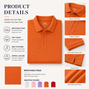 Custom Logo Unisex Performance <b>Polo</b> Shirt Men Women Breathable Soft Golf Team Uniform Wholesale 15 Colors <b>Orange</b> - Product Image 4