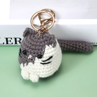 Porte-clés en crochet de coton, adorable chaton mini-amigurumi fait main au design anime, pour sac à main ou sac à dos