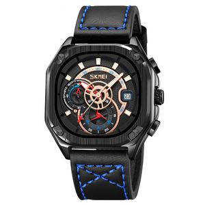 Montre de luxe de qualité pour homme Skmei 9313, étanche, carrée, avec cadran en verre multicolore et bracelet en cuir pour les affaires - Product Image 3