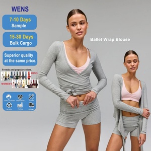Conjunto Deportivo de 3 Piezas de Secado Rápido, Blusa Cruzada de Manga Larga para Ballet, Top Deportivo con Cuello en V, Transpirable, para Yoga, Tallas Grandes - Product Image 1