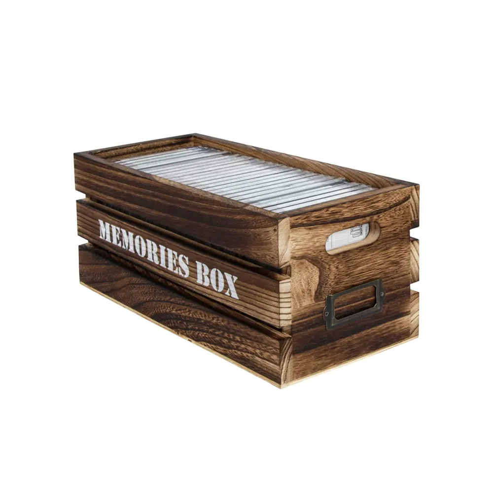 Roasted color packaging box Disc book wood memories boxes combinable paulownia 2-layer stacked wooden box