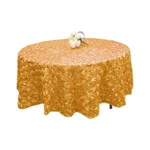 럭셔리 3D 장미 자수 웨딩 라운드 테이블 천 폴리 에스테르 테이블 장식 연회 파티 크기 장미 세팅 테이블 천
