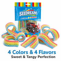 Bonbons de réglisse en sachet, marque privée, véganes, 4 saveurs et 4 couleurs, explosion intense, acidulés et sucrés, Power Belt