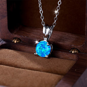 Colliers pendentifs en opale de feu bleu blanc, petite pierre ronde, pour femmes, couleur argent classique, collier de mariage, bijoux de fiançailles, cadeau - Product Image 2
