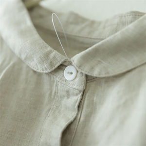 Di alta qualità personalizzato <span class=keywords><strong>taglie</strong></span> forti 100% estivo di design traspirante con bottoni ragazze donne in puro lino vestito casual per signora - Product Image 6