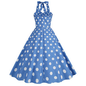 Sexy Halter Polka Dot Ruché Femmes Robes D'été 2024 <span class=keywords><strong>Robe</strong></span> <span class=keywords><strong>Hepburn</strong></span> Style 50s 60s Vintage Rockabilly Party Vestidos Élégant - Product Image 3