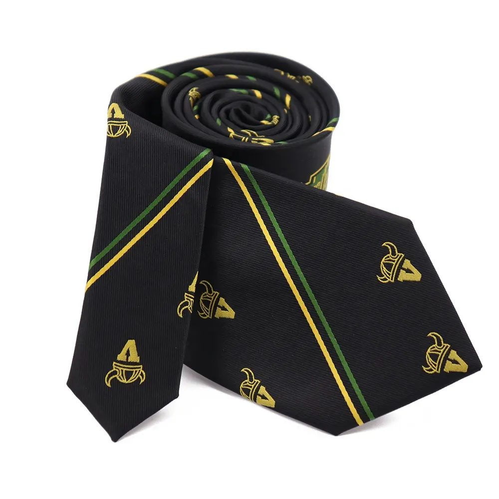 Cheap Polyester Ties Good Quality Cheap Striped Design Neck Ties Fashion Black Color Custom Club Logo Woven Men Polyester Tie