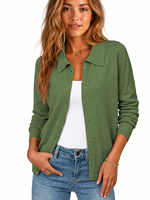 Damen Klassischer Strick-Cardigan mit Kragen und Knopfleiste, Langarm-Pullover mit Rundhalsausschnitt und Geripptem Saum, Lässige Oberbekleidung, OEM/ODM