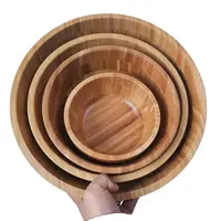 Custom Wooden Recycle Round Large Serving Antique Natural Bamboo Salad Bowl for Food Fruit Set