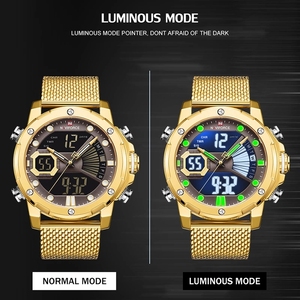 Relojes Deportivos <span class=keywords><strong>NAVIFORCE</strong></span> <span class=keywords><strong>9172</strong></span> Resistentes al Agua para Hombre, Relojes de Pulsera Digitales de Cuarzo con Correa de Acero Dorado, Reloj Masculino - Product Image 4