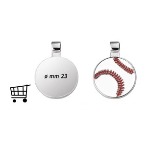 Ciondolo da baseball rotondo 23mm in argento, accessorio gioiello sportivo - Product Image 1
