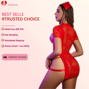 Costume de lingerie d'infirmière rouge pour femme, sans entrejambe, avec fermeture éclair frontale et découpes, uniforme une pièce pour jeu de rôle, vêtements intimes - Product Image 6