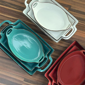 Family Life 3-Piece Fluted <b>Bakeware</b> <b>Set</b> Red Ceramic Oven Safe Baking Dishes for Home Cooking and Gifting - Product Image 2