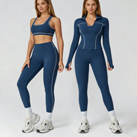 Ensemble de yoga transfrontalier à rayures contrastées, avec fermeture éclair, en Spandex/Nylon, respirant et anti-transpiration, pour le fitness, les loisirs et la course à pied