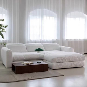 <span class=keywords><strong>Canapé</strong></span> modulaire sectionnel Atunus <span class=keywords><strong>en</strong></span> <span class=keywords><strong>tissu</strong></span> crème, style salon, blanc, doux, moderne, grand modèle nuage, pour salon - Product Image 4