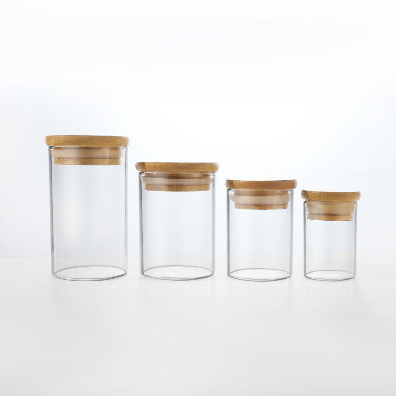 Spice Jar With Bamboo Lid Glass Jars Bottle Containers for Food Spice Herb Flower Candy Glass Packaging With Bamboo Wooden Lid
