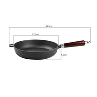 Poêle à frire ronde en fonte avec manche long en bois de 28 cm, revêtement antiadhésif à l'huile végétale, ustensile de cuisson rond de 11 pouces, compatible gaz et induction