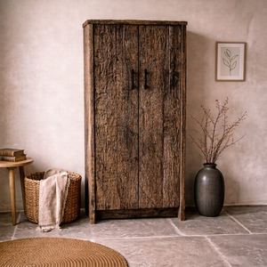 Armoire de salon en chêne massif, meuble de rangement moderne, fait main, écologique, brossé, à deux portes, décoration intérieure - Product Image 1