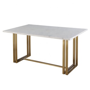 2023 <strong>New</strong> Home Furniture Luxury <strong>Dining</strong> <strong>Table</strong> <strong>Designs</strong> Golden Stainless Steel Base White Rectangular Marble Top <strong>Dining</strong> <strong>Table</strong> - Product Image 1
