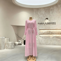 Robe Abaya musulmane multicolore avec broderie florale en strass, manches longues, robe maxi ceinturée, robe Abaya islamique pour femmes, vente en gros