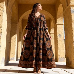Vestido Abaya Personalizado de Poliéster con Estampado de Primera Calidad para Mujeres Musulmanas, Elegante para Fiestas Nocturnas, Venta al Por Mayor - Product Image 3