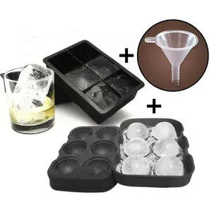 Ice Cube Khay Silicone Combo Khuôn Đá Bộ 2, Máy Làm Đá Hình Cầu & Khuôn Vuông Lớn Có Thể Tái Sử Dụng Và Phễu Không Chứa BPA