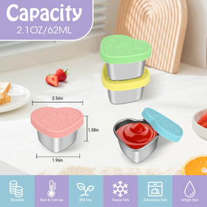 Multi-functional 2.1 oz Small Heart Shaped Stainless Steel Salad Dressing Container Reusable <b>Meal</b> <b>Prep</b> Sauce Cup Bento <b>Box</b> - Product Image 3