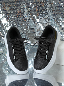New Hot Product Brand Trendy Lace up <strong>Sneakers</strong> for Women Party Dress Glitter Girls Shoes Flat White Bling Bling Fashion Design - Product Image 5